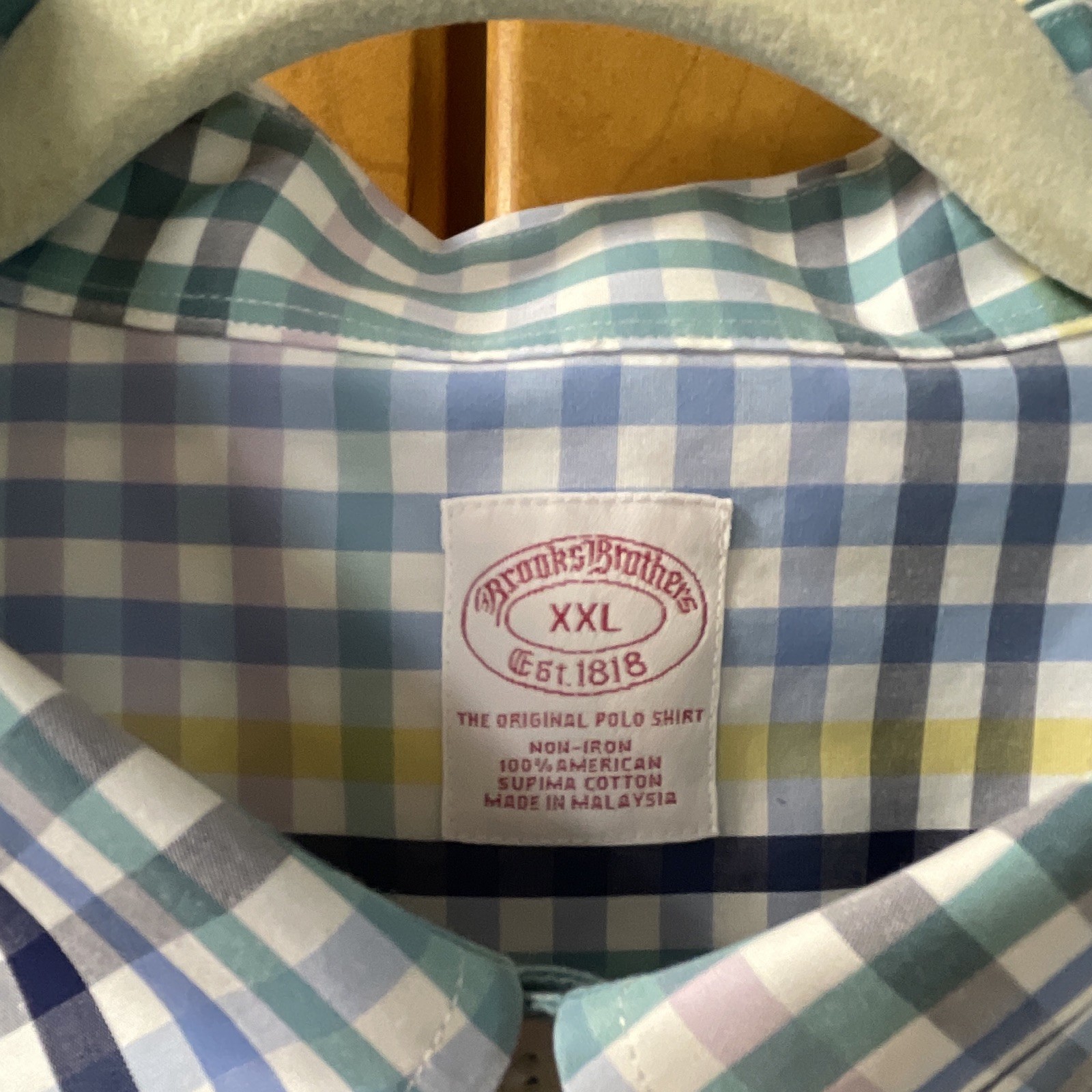 Brooks Brothers 1818 Supima Cotton Men’s XXL Blue/Green/Yellow Plaid NonIron🌵🪸
