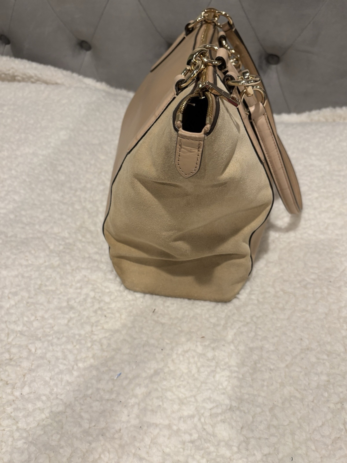 Coach Shoulder Tote “Ava” Leather Suede Two tone Nude Pre-Loved