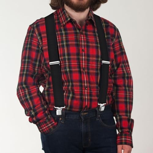 Ultrashang CLASSIC Mens Heavy-Duty Suspender: 2-Inch Wide, Sturdy Clips, Black