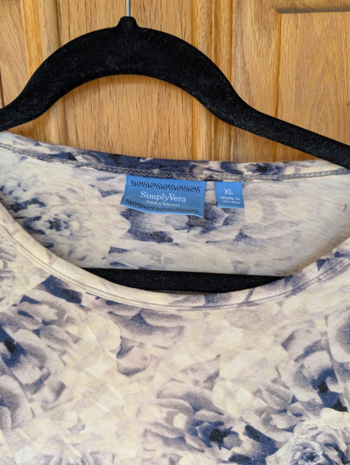 Simply Vera Vera Wang Purple Beige Floral Long Sleeve Round Neck Blouse XL