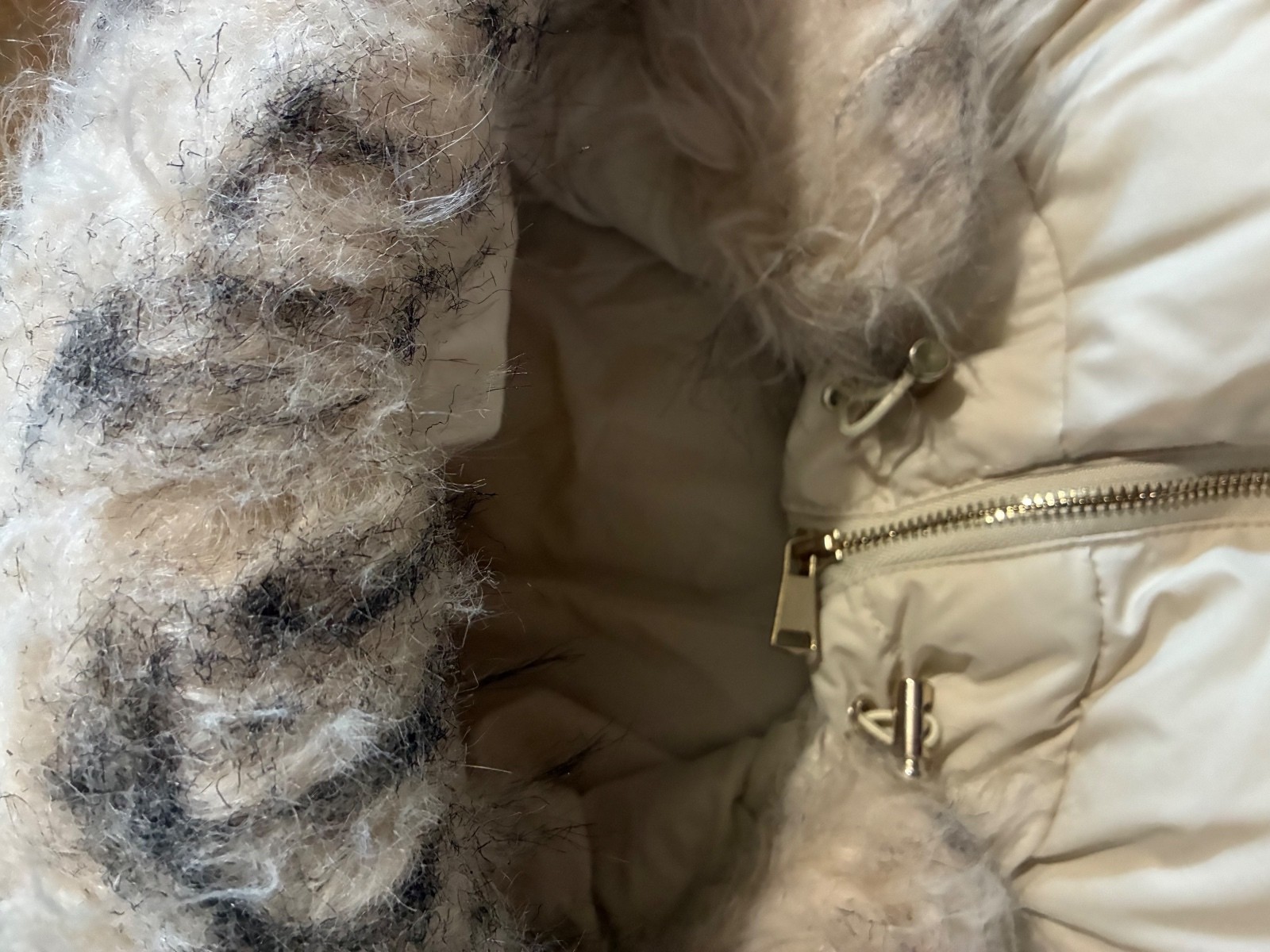 Forever 21 Cream Winter Puffer Jacket Faux Fur Hooded Trim Long Parka Large
