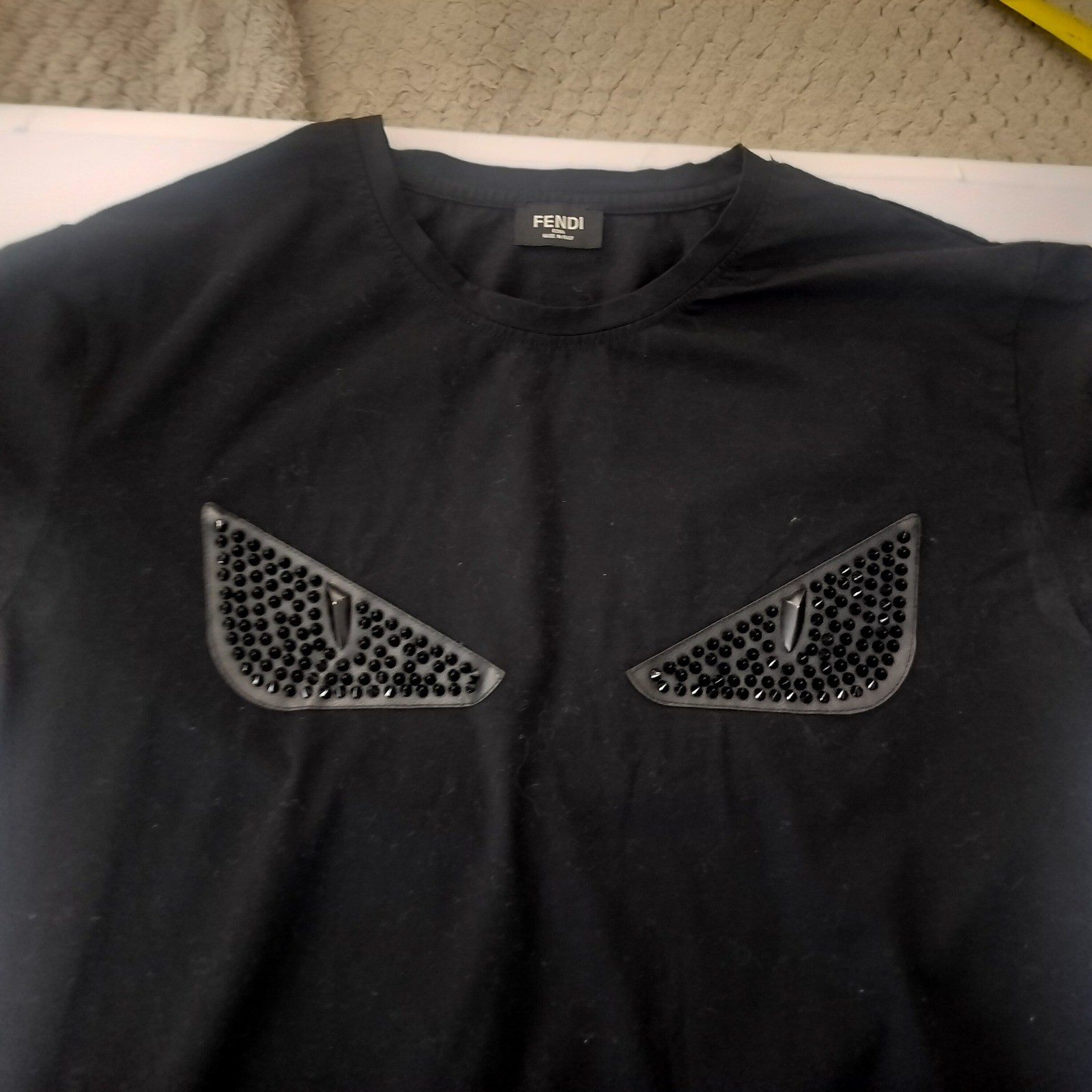 Fendi Roma Bag Bugs Monster Eyes Studded Black T-Shirt Women Made in Italy