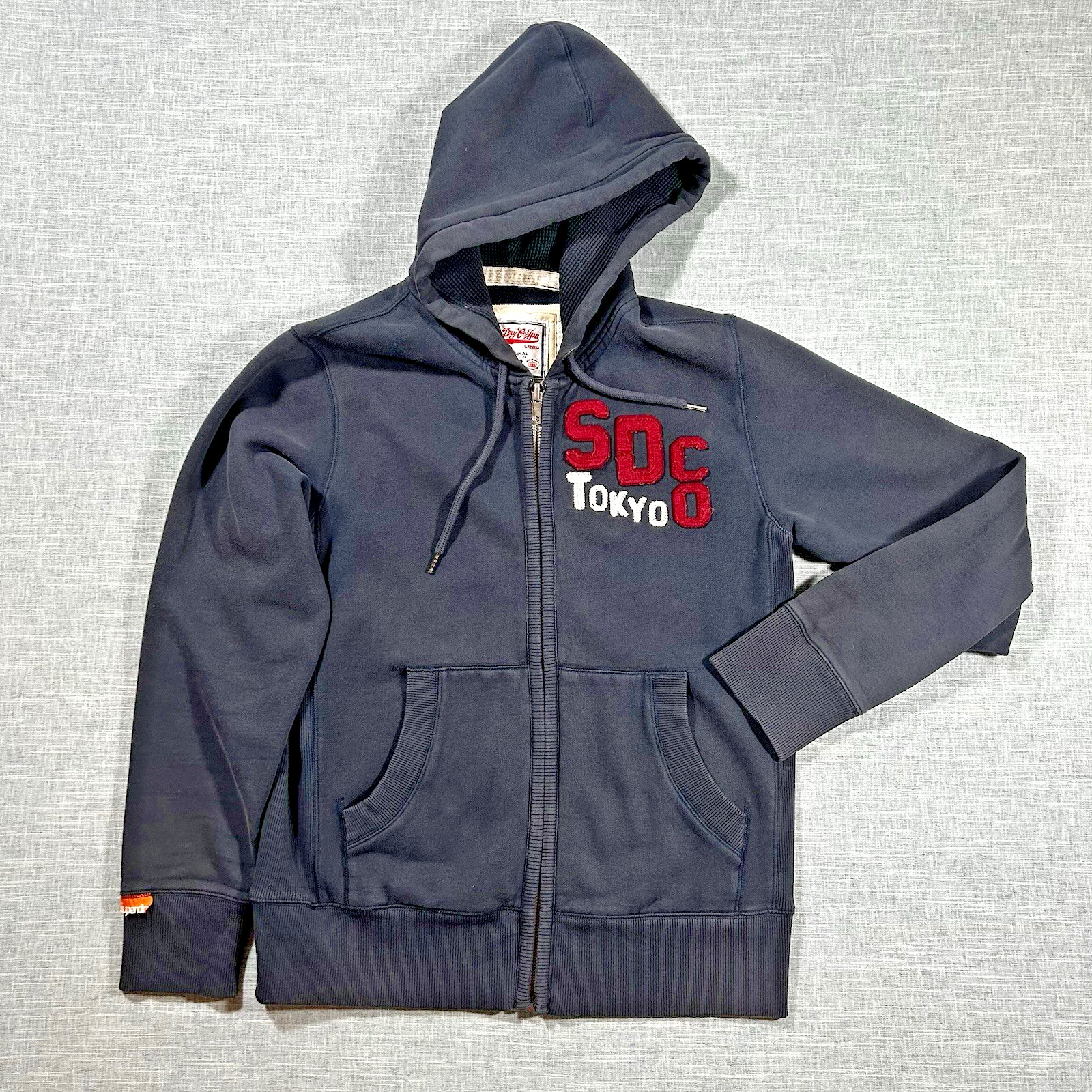 Superdry Hoodie Mens Large – VTG – Double Black Label – Tokyo – Destroyed Fleece