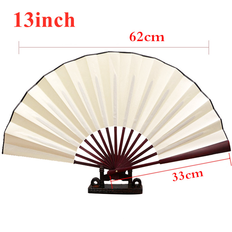 10/13in Folding Hand Fan Chinese Silk Cloth Handheld Wooden Bamboo Antique