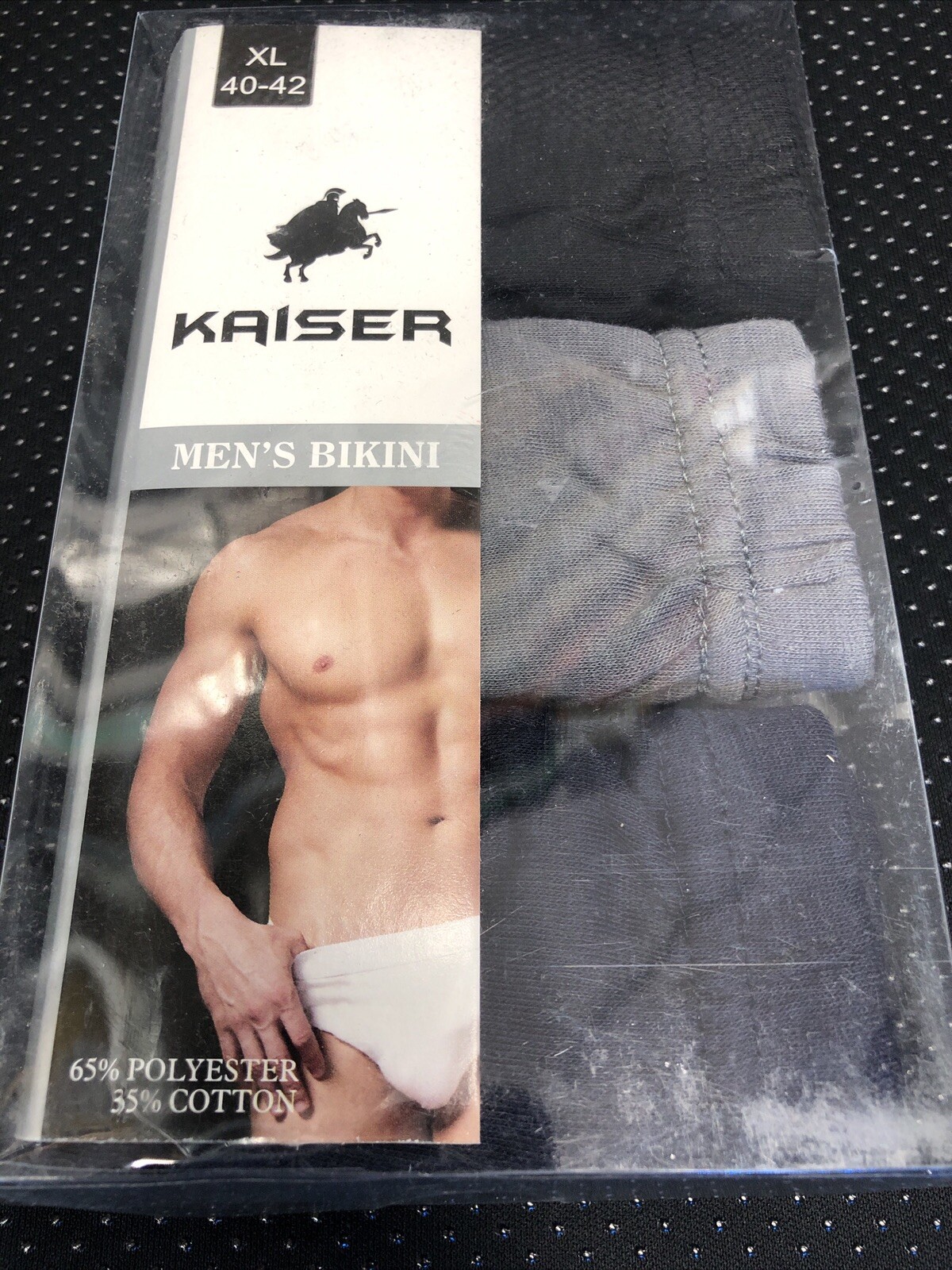 Men’s Kaiser Bikini Brief Underwear (XL 40-42) Black Grey Blue Colors (3 Pack)