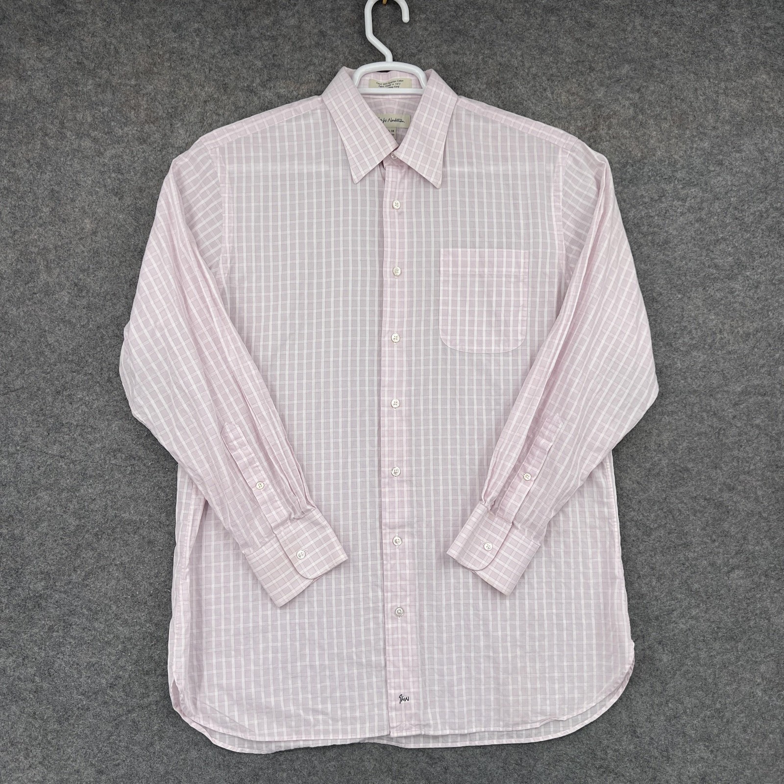John W. Nordstrom Dress Shirt Mens 16.5-34 Pink Check Long Sleeve Button Up