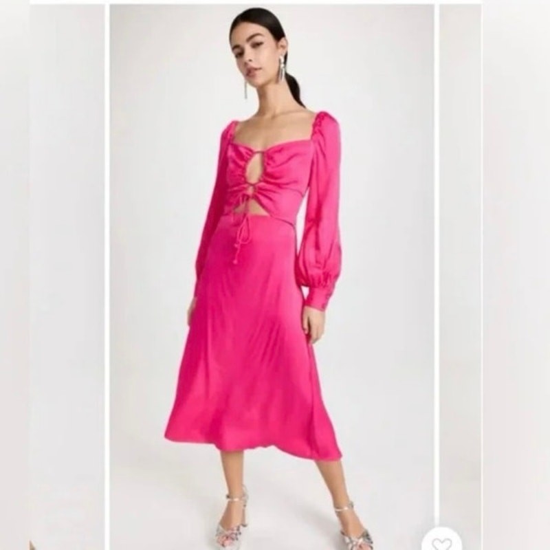 Farm Rio Pink Cut Out Cocktail Midi Dress Size Medium