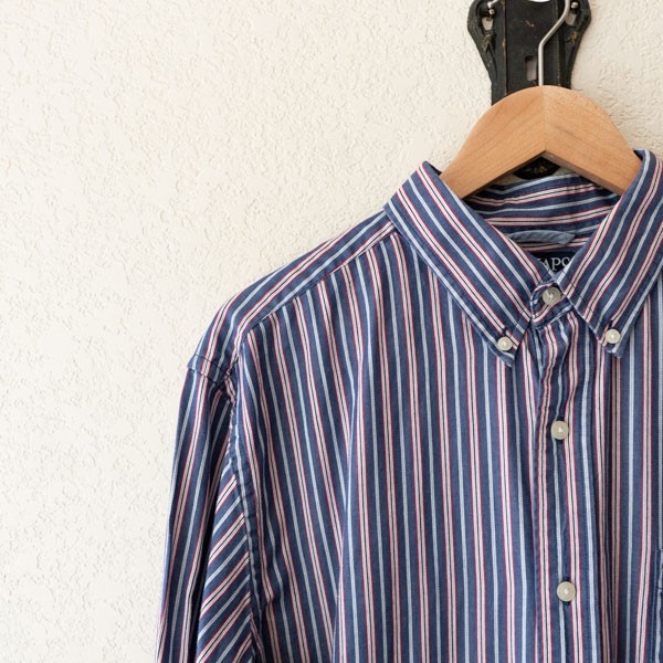 Chaps Button Down Shirt XL Red White Blue Stripe Cotton Preppy Classic Long Slee