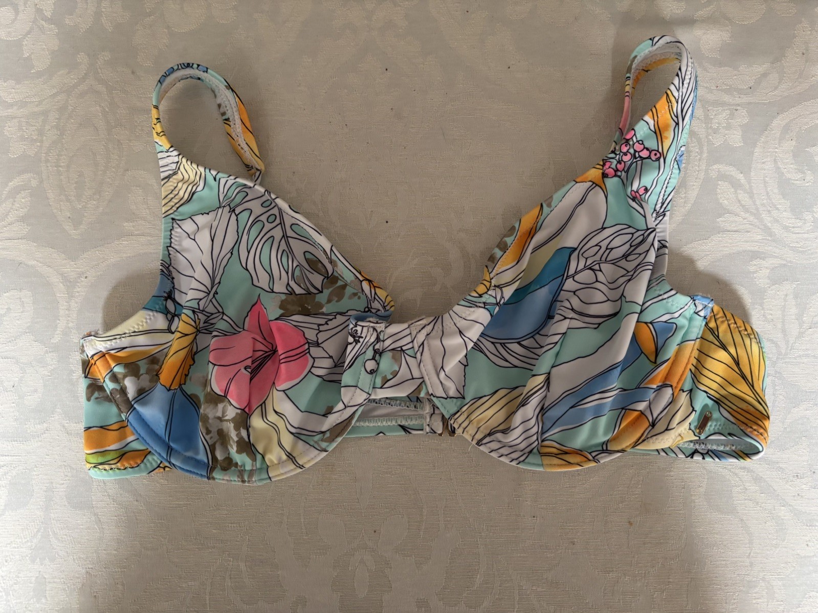 Piha Underwired Floral Blue White Yellow Pink 14 36 DD/E Bikini Top