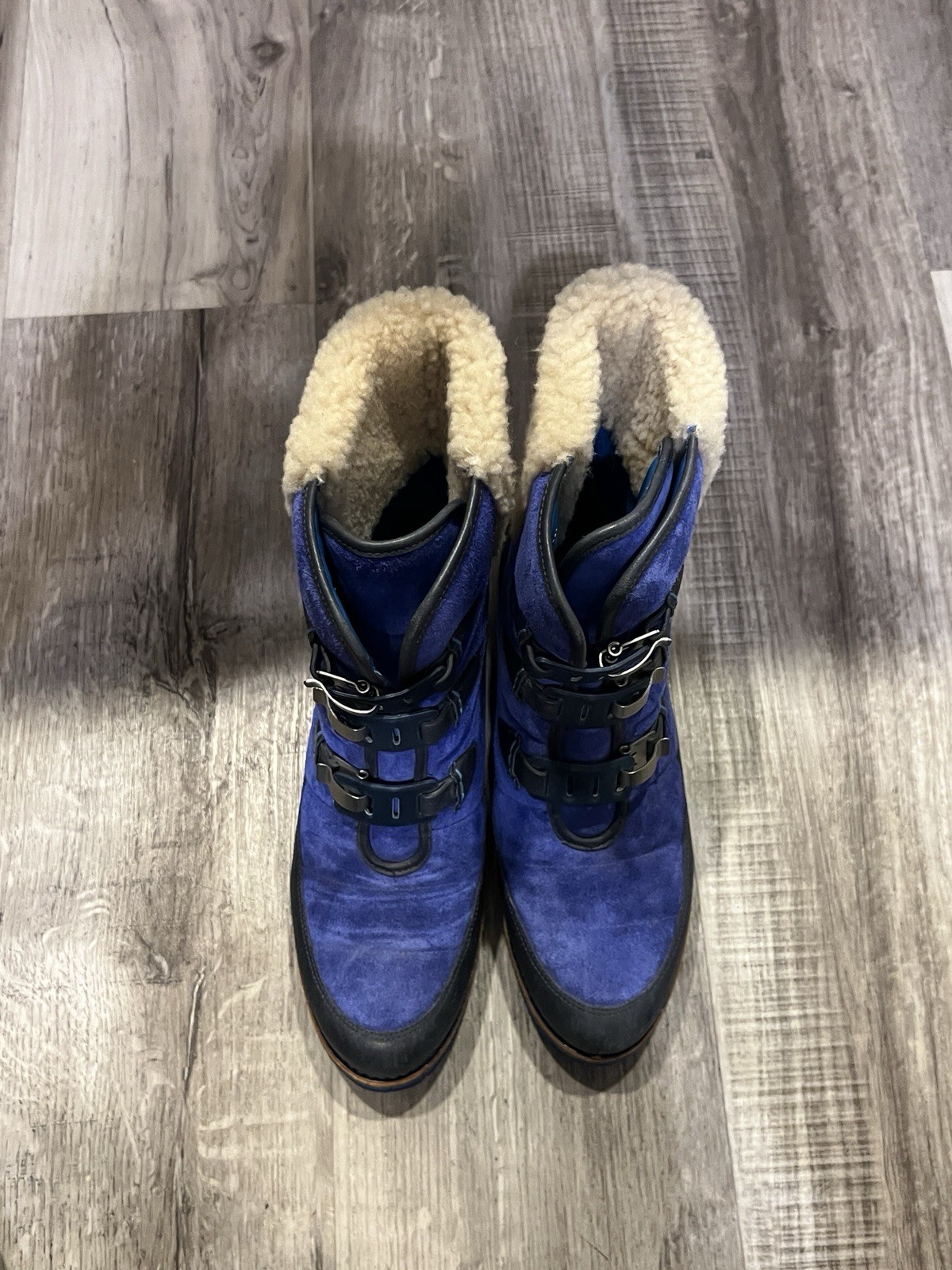 COLE HAAN Lania Air Suede Waterproof Snow Boots Black Blue 7.5 Women’s