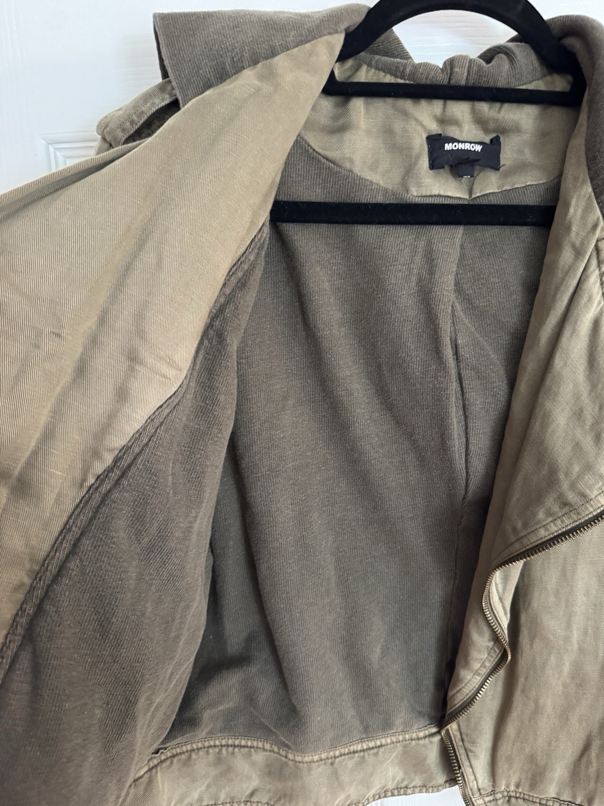Monroe Olive Hooded Motojacket Lined Ribbed Cuff Women’s Size S