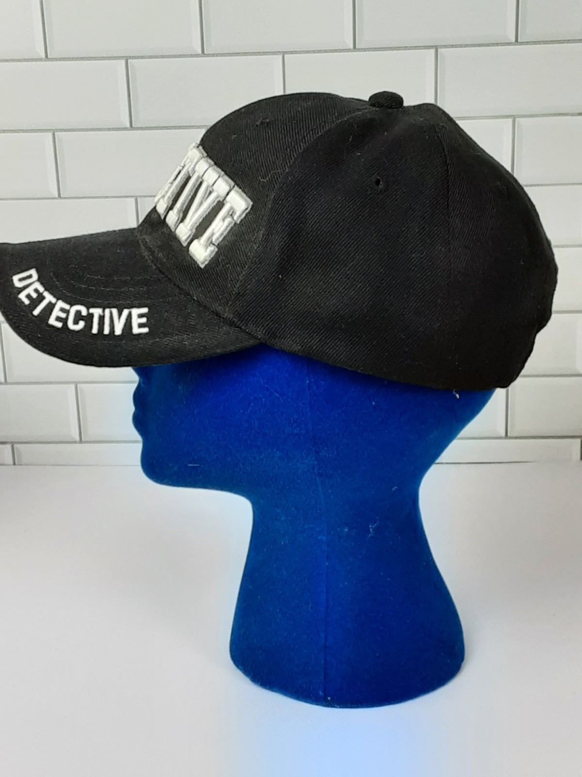 No Brand Baseball Cap Black Detective In White Embroidery Hook And Loop