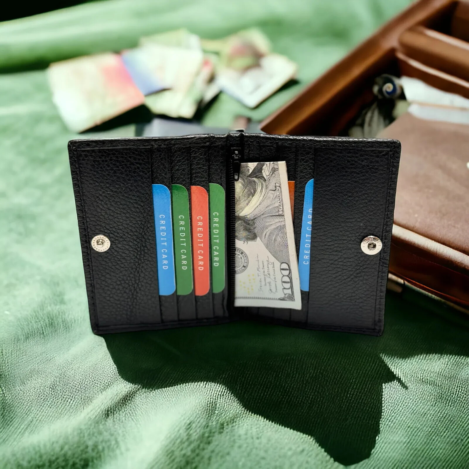 RFID Mens Slim Front Pocket Wallet Genuine Leather Bifold Id/credit Card Holder