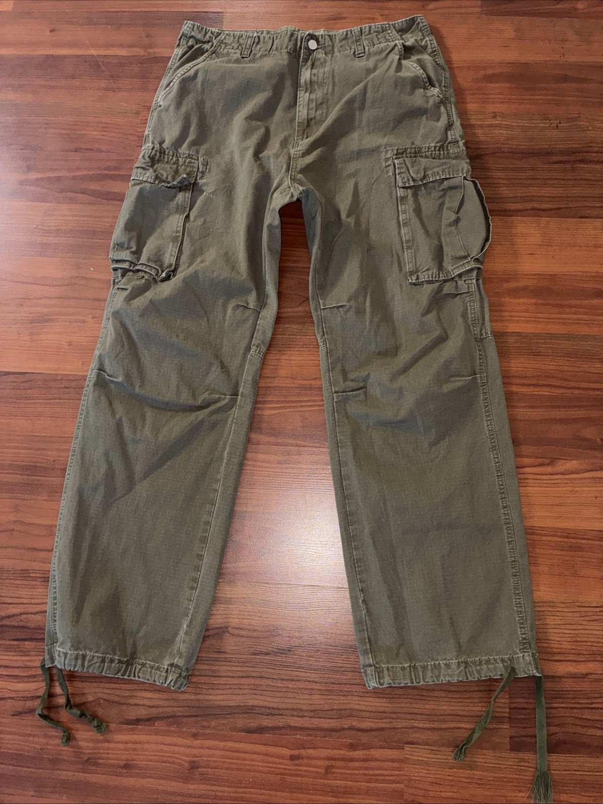 mnml Men’s Cargo Pants Military Green 34X32 Paratrooper Drawstring Cuffs Y2K