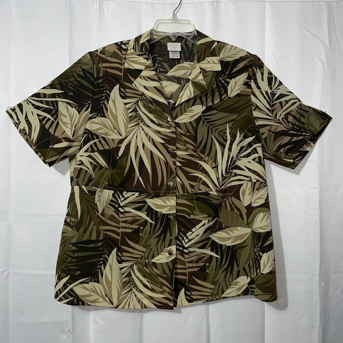 Vintage Studio C Green Tropical Button Up Top Shoulder Pads Hawaiian Sz 18