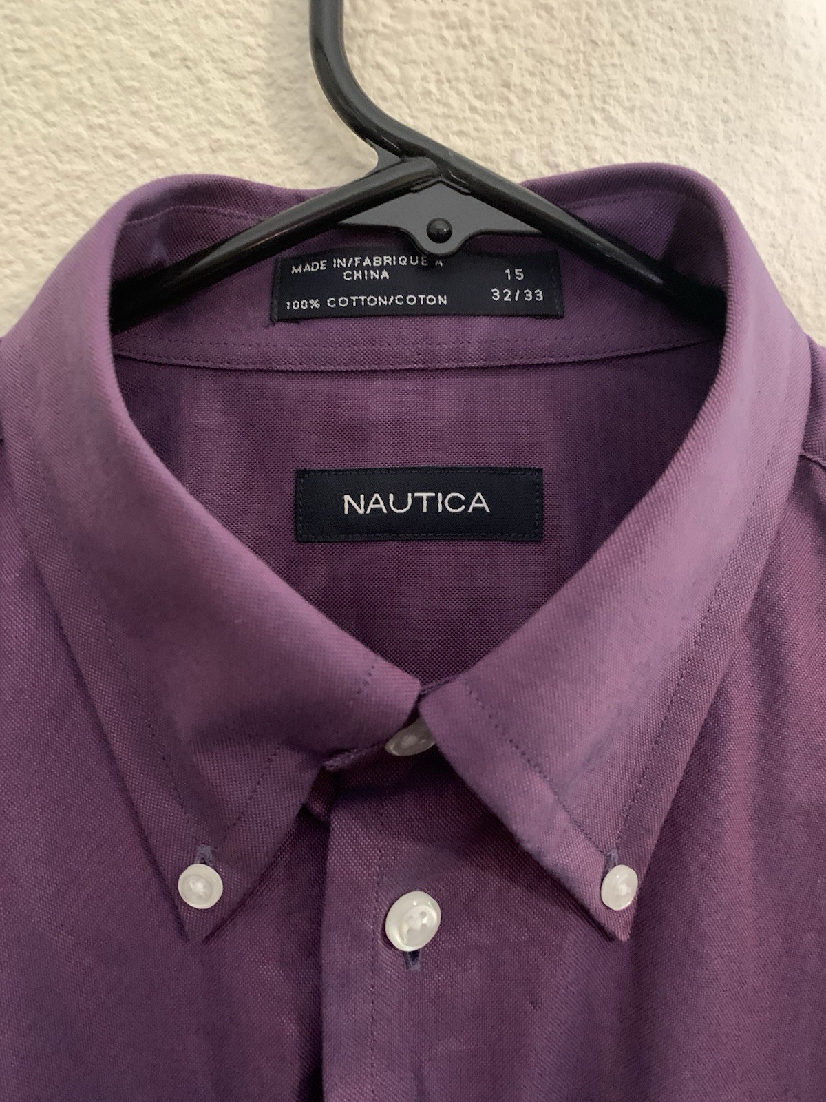 Men Nautica Vintage Oxford Dress Shirt Size 16 1/2 34/35 Purple Button Up Cotton