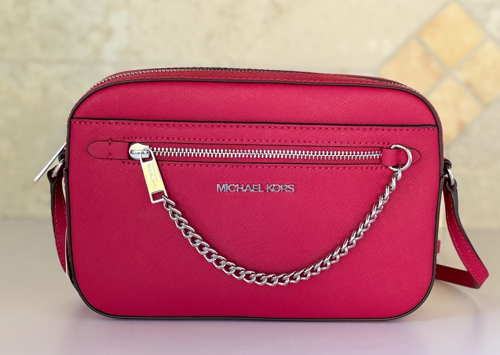 Michael Kors Jet Set Item East West Chain Shoulder Crossbody Bag Dark Raspberry