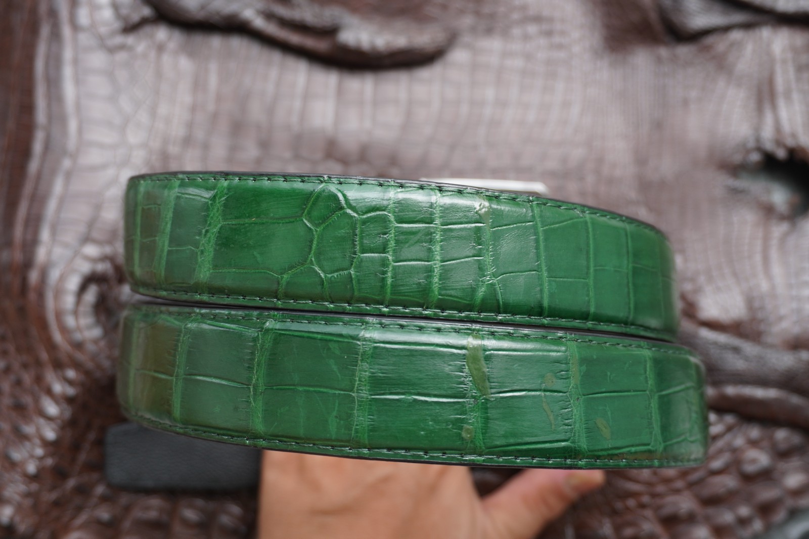 W 1.3 inch – Green Genuine Crocodile Belly Leather Skin Men’s Belt #L50