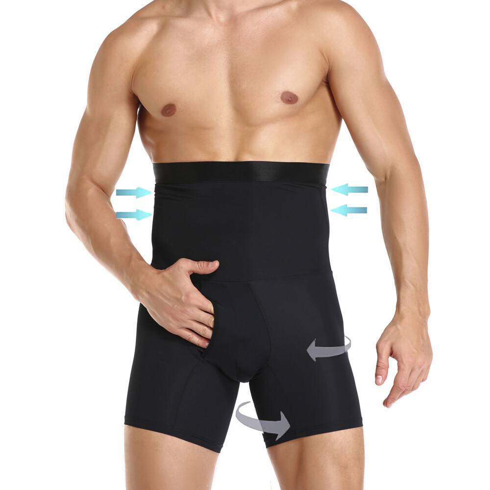 Men Compression Hi-Waist Boxer Shorts Tummy Slimming Body Shaper Girdle Pants