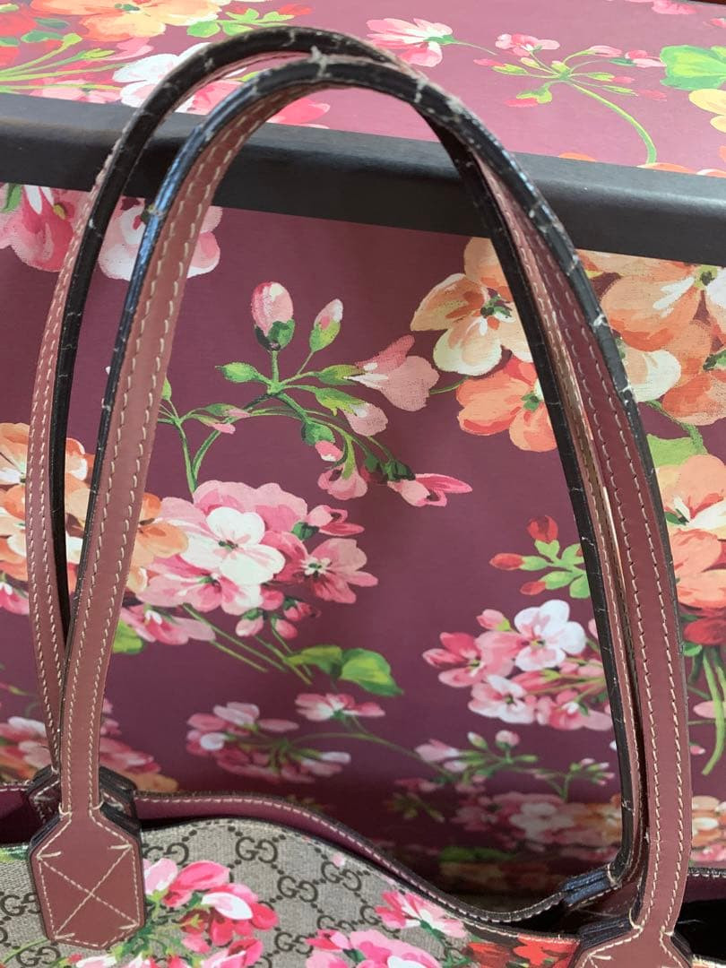 GUCCI GG Blooms Supreme Tote Bag Shoulder Bag Floral PVC Leather Reversible F/S