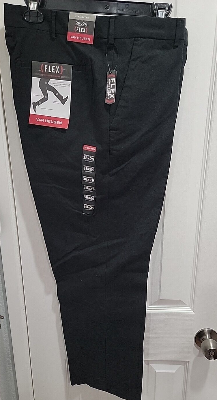 NWT Van Heusen Men’s Flex Straight Leg Black Pants Waist 30 32 34 36 38 40