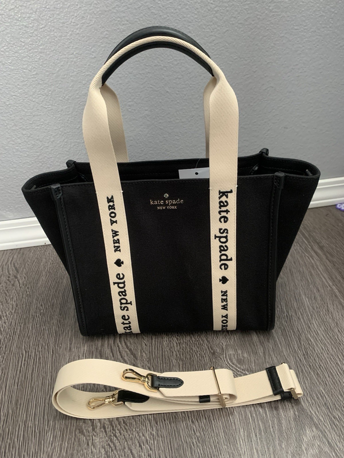 Kate Spade New York Kip Small Canvas Tote Shoulder Bag Black NWT