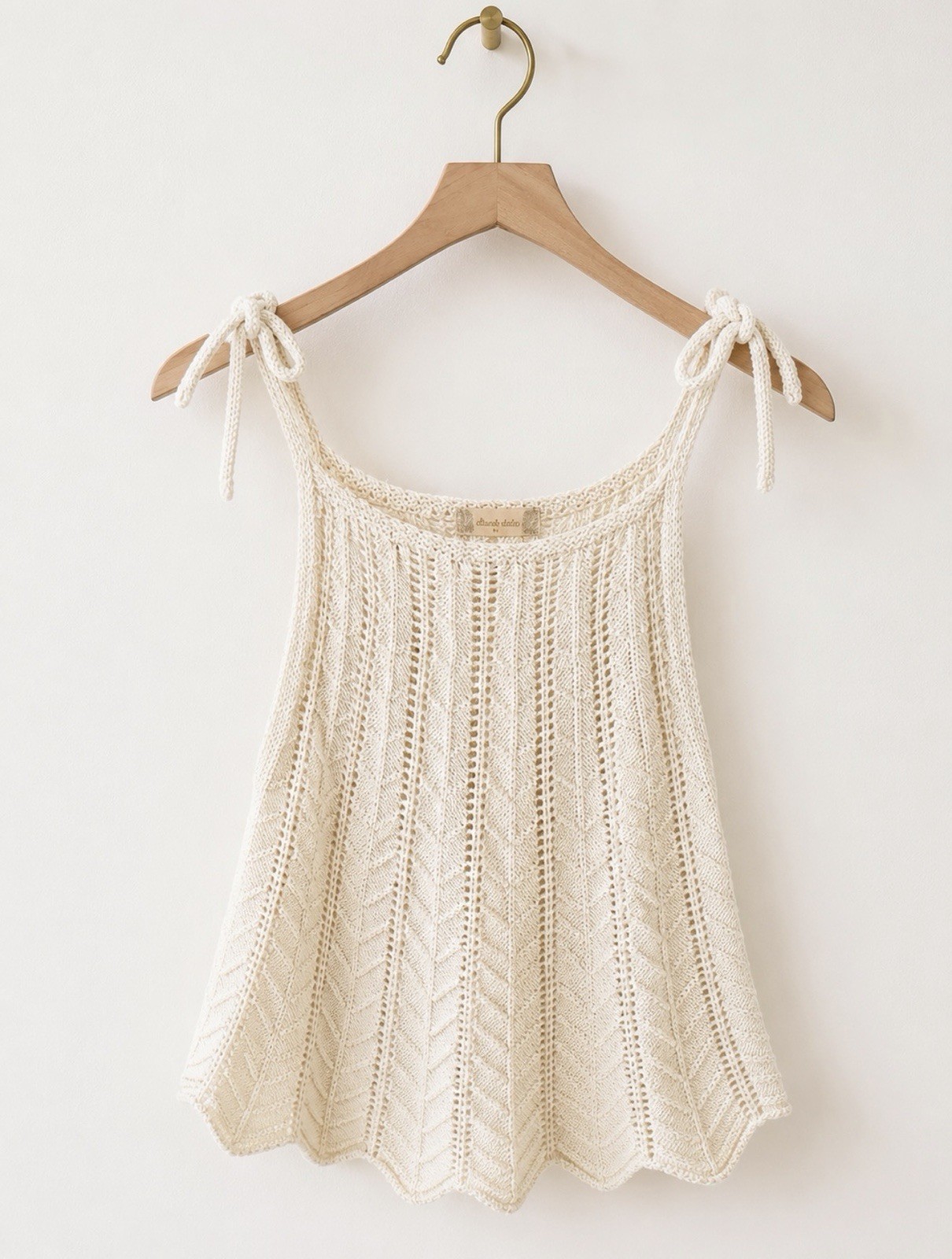 100% Cotton Altar’d State Cream Solid Knit Bow Strap Tank Top Lightweight M