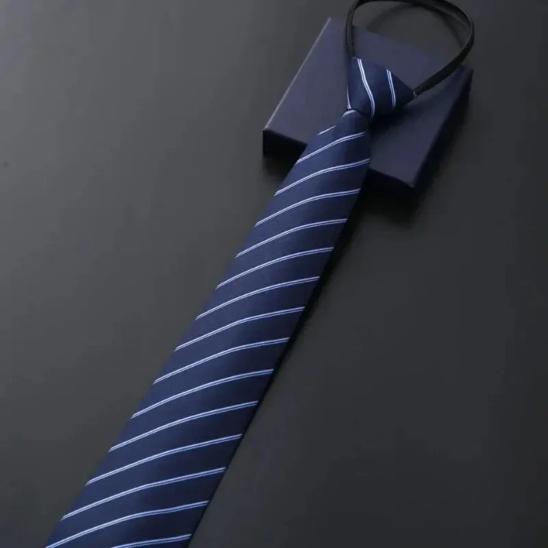 Lazy Men’s Zipper Necktie Solid Striped Casual Business Wedding Zip Up Neck Tie