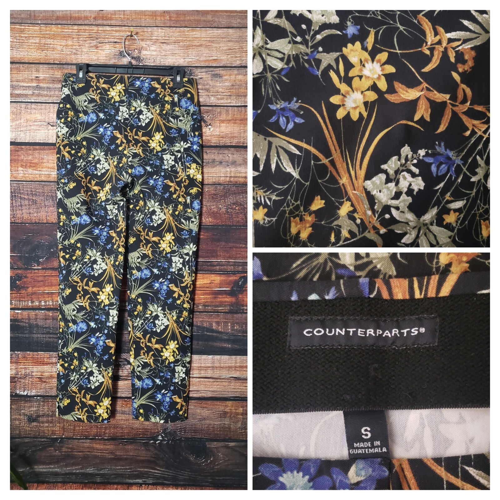 Counterparts Pants Size Small Elastic Waist Ankle Rayon Blend Floral