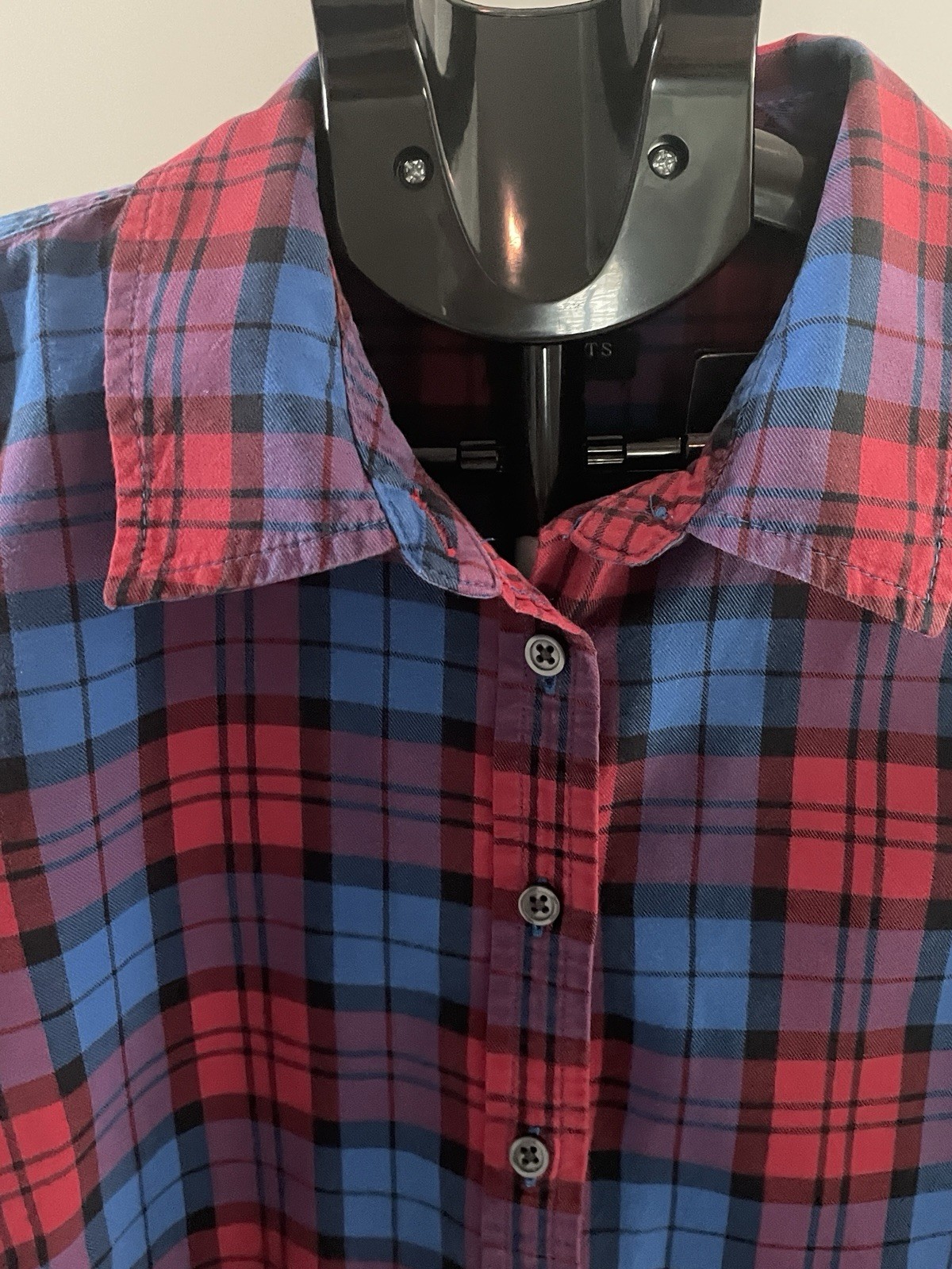 Talbots Womens Red Blue Purple Plaid Button Down 100% Cotton Long Sleeve Shirt