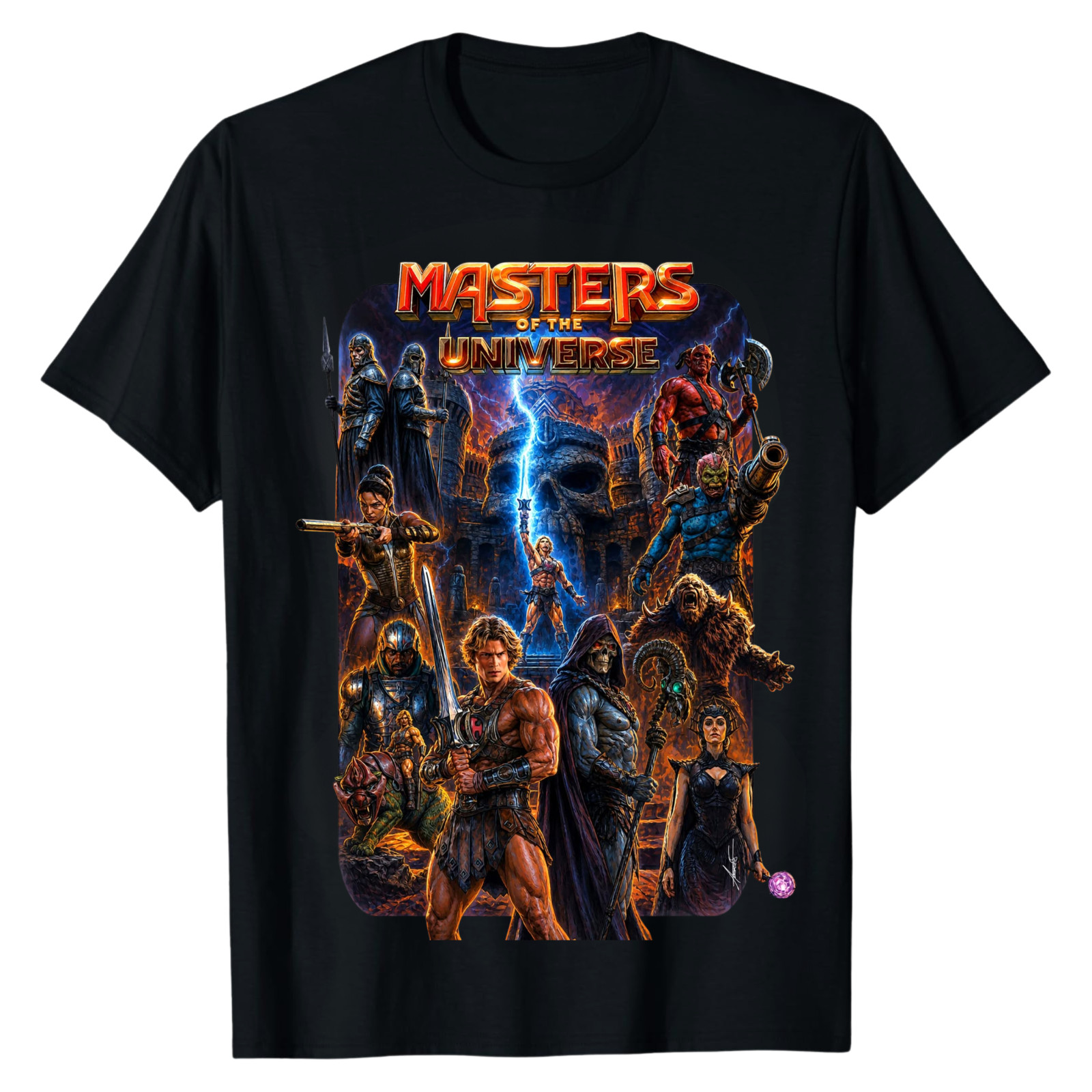 Masters Of The Universe T-Shirt He-Man and Skeletor Castle Grayskull Graphic Tee