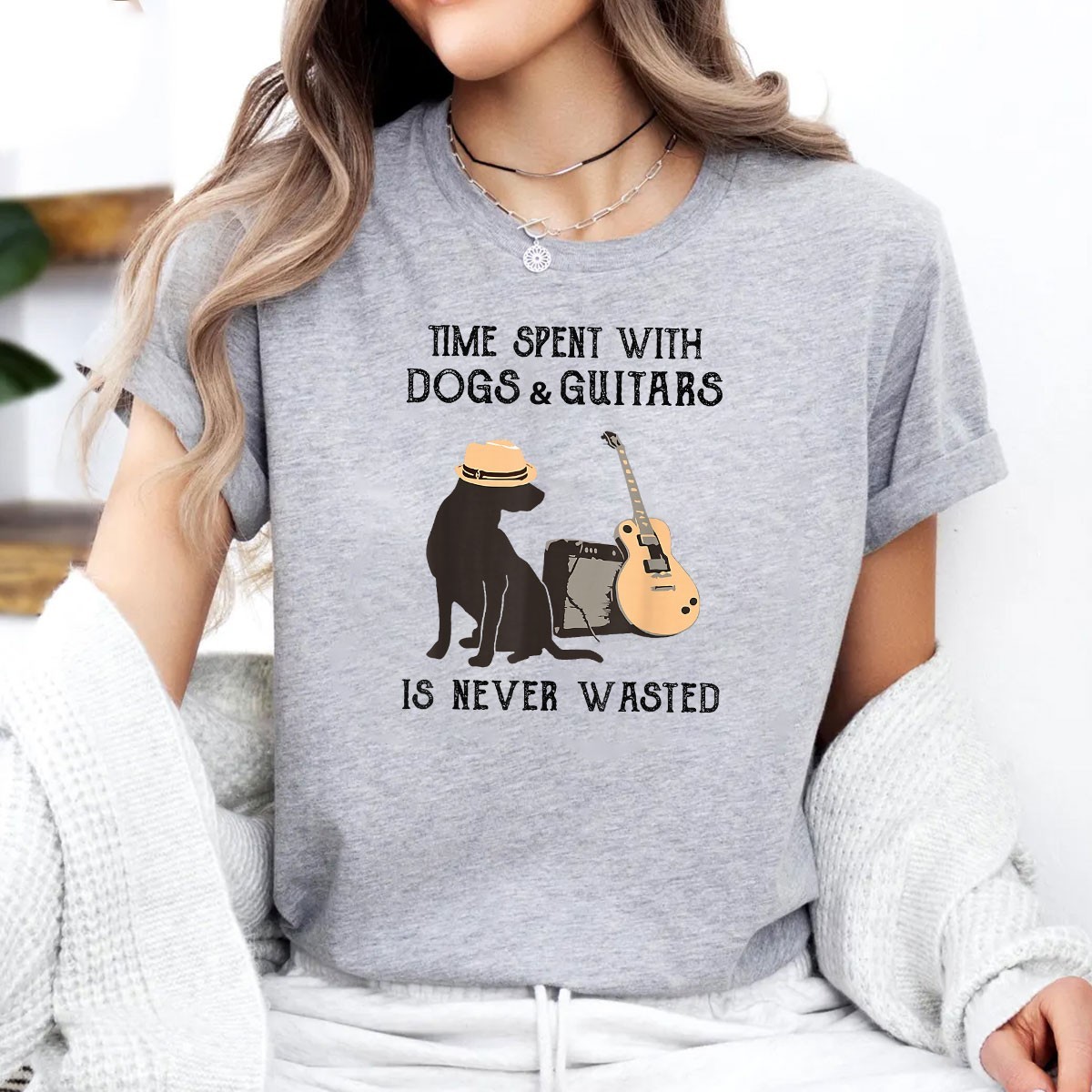 Time Spent with Dogs and Guitars is Never Wasted Music Lover Dog Tee Gift Item