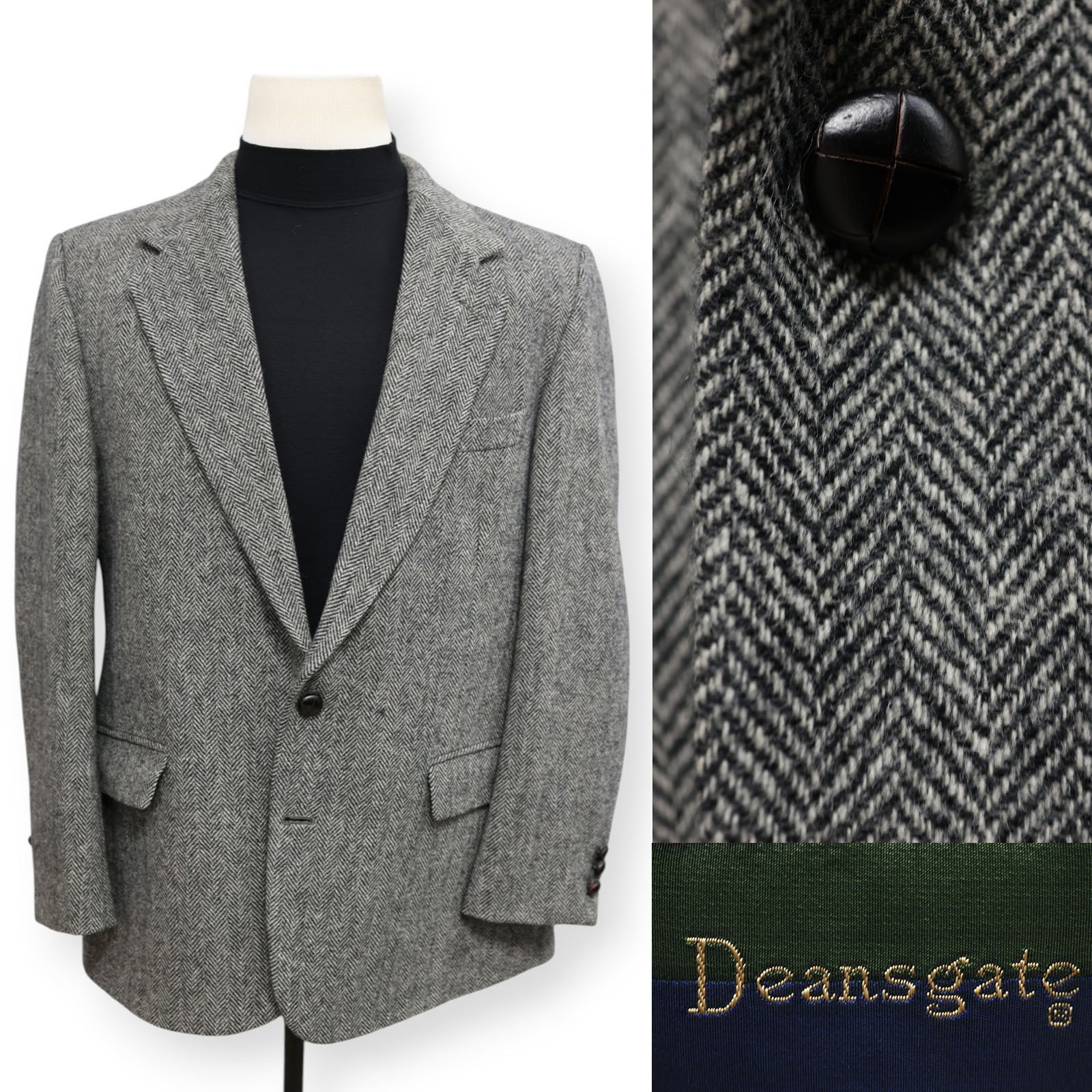 DEANSGATE VINTAGE TWEED mens gray HERRINGBONE sport coat suit jacket blazer 44 R