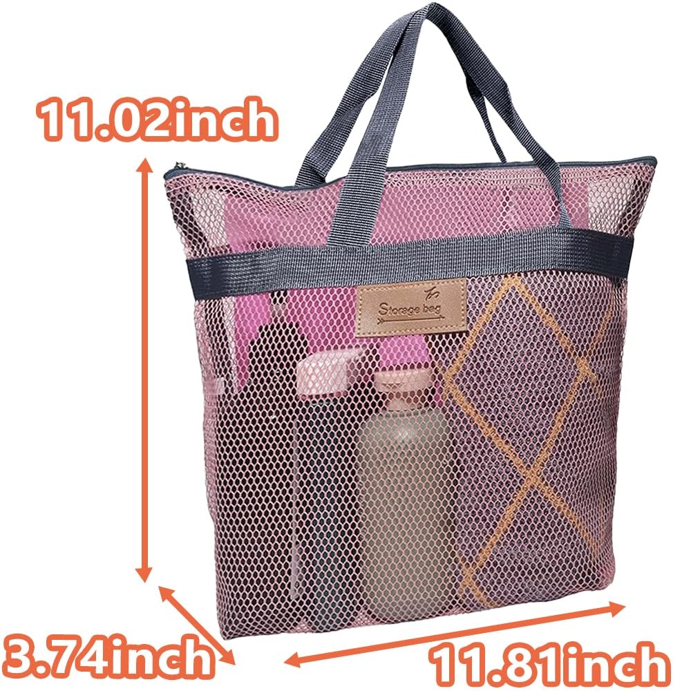 Rotema Mesh Shower Bag with Zipper, 11.8×9.8Inches, 11.8 x 9.8 inches, Pink