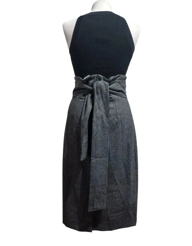 Biancalancia Loro Piana Wool Skirt IT 42 M Grey Pinstripe Tie Waist Italy RARE