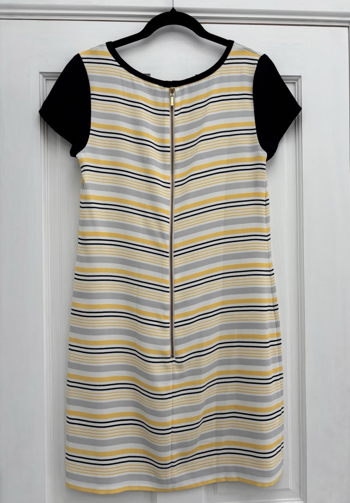 Next Navy Yellow Grey Striped Short Sleeve Dress – Size 10