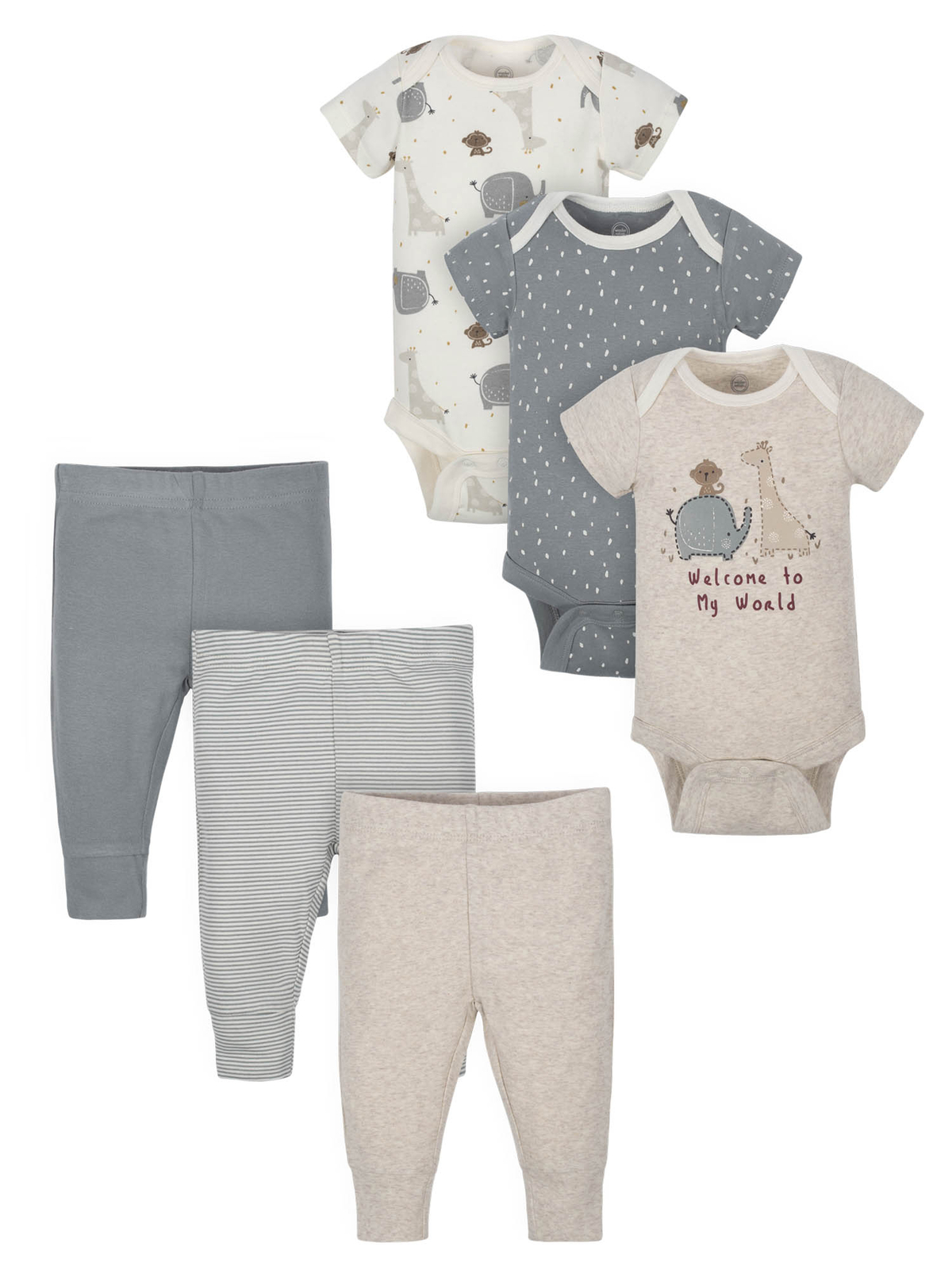 Wonder Nation Neutral Baby 6 Piece Bodysuit and Pant Set Size 3-6 Months Unisex