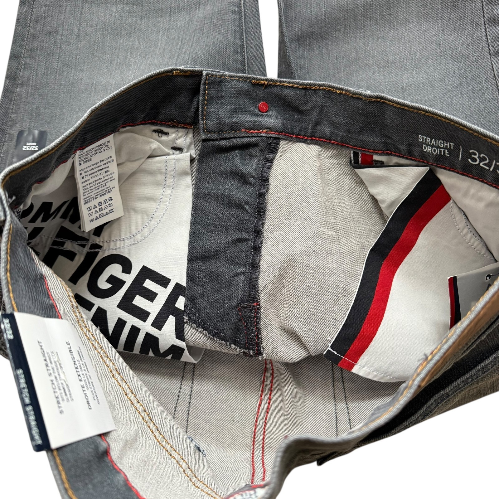 NWT Tommy Hilfiger Denim Men’s Dark Grey Stretch Straight Jeans Slightly Stiff
