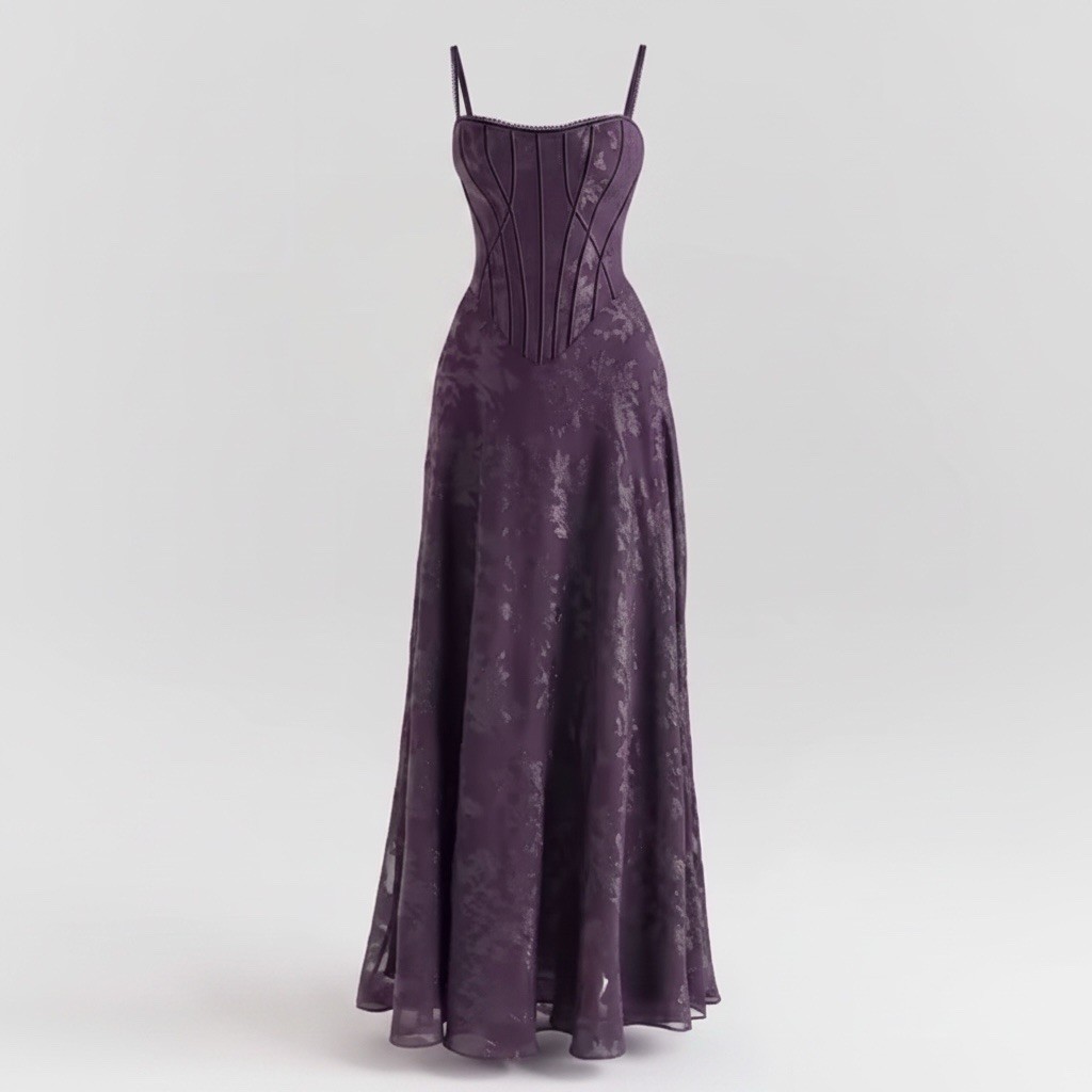 Luxury Purple Corset Evening Dress Size S Formal Maxi Prom Grown Designer