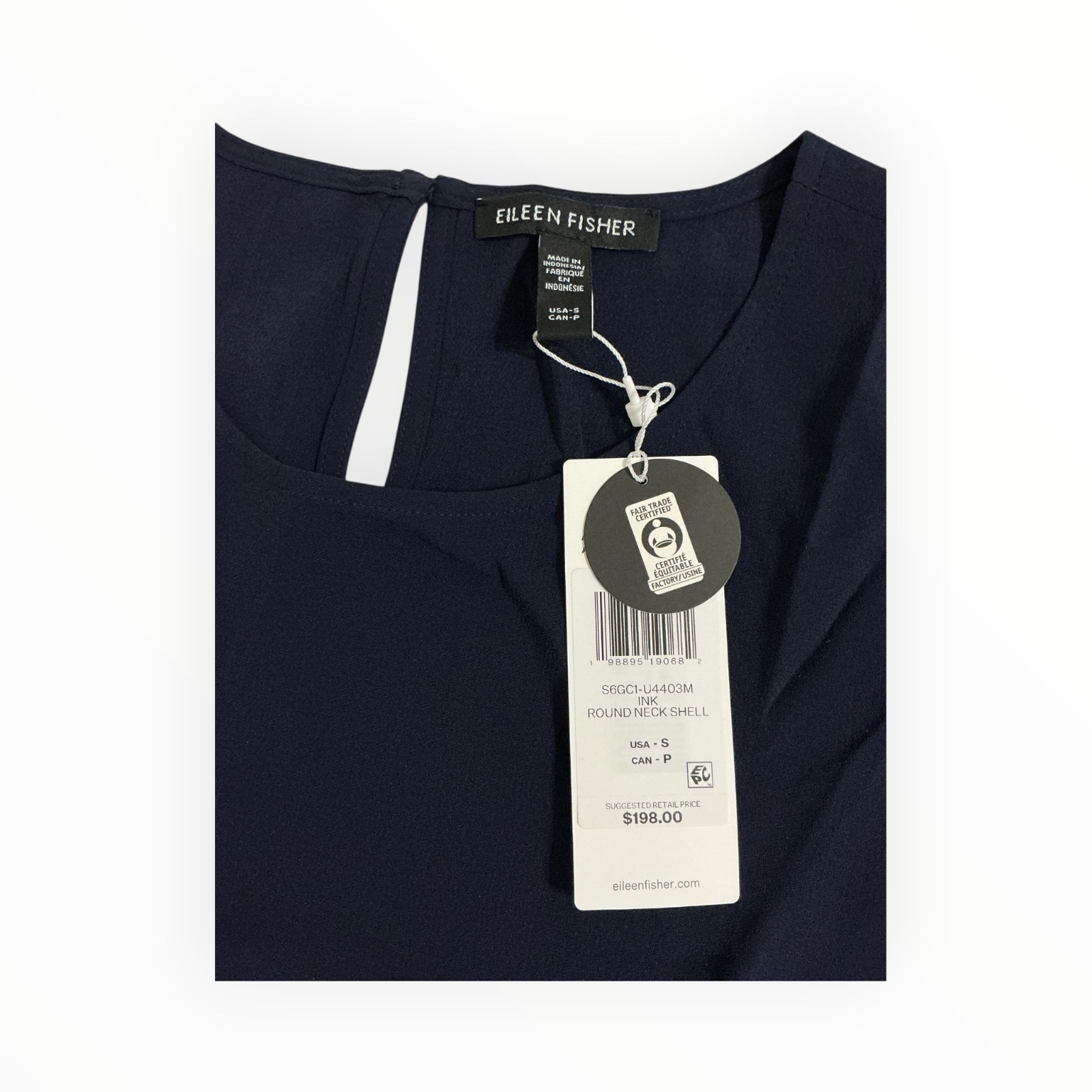Eileen Fisher Silk Shell Blouse Navy Sleeveless Round Neck Top Women’s S NWT