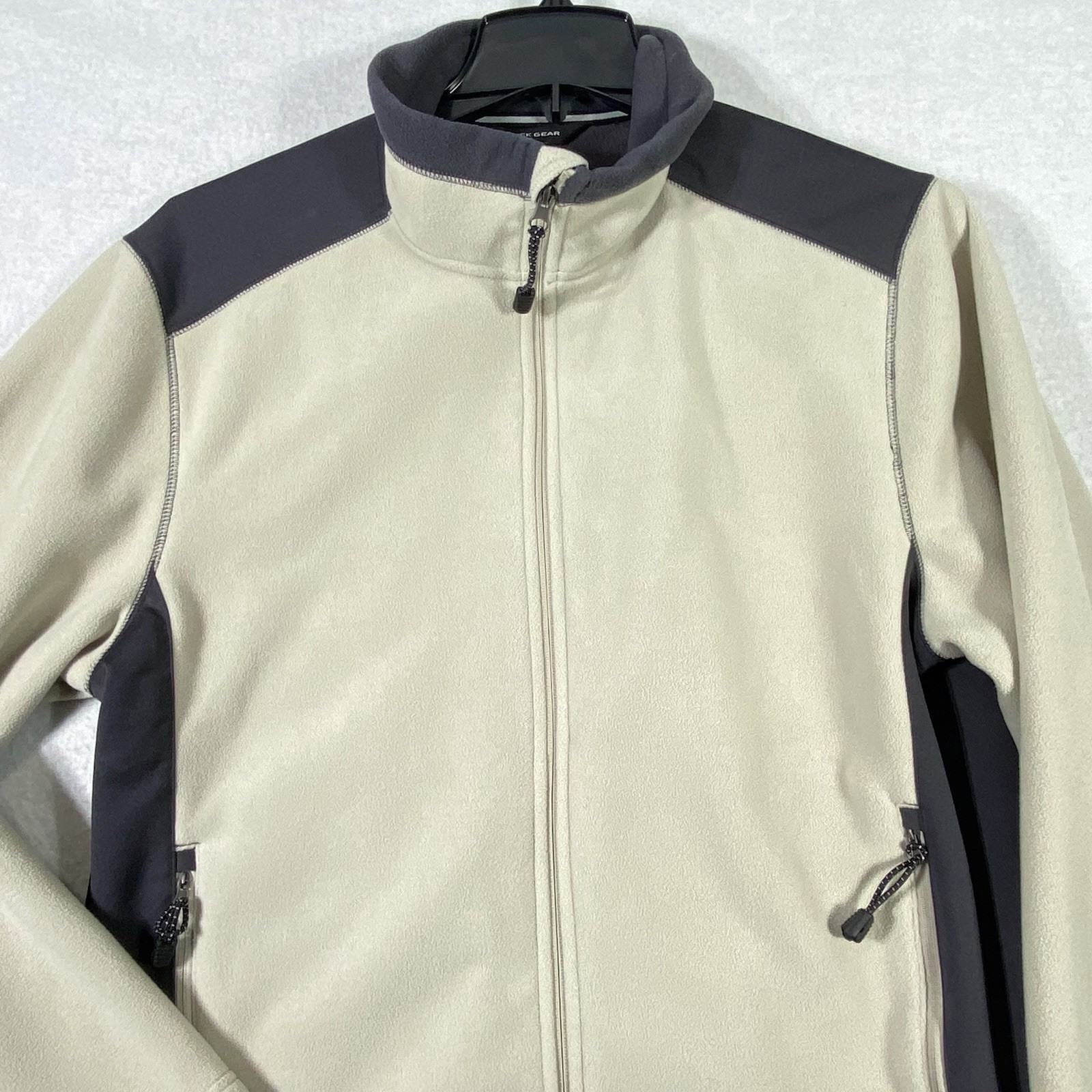 Tek Gear Fleece Jacket Men’s L Cream Gray Full Zip Stand Up Collar Lightweight