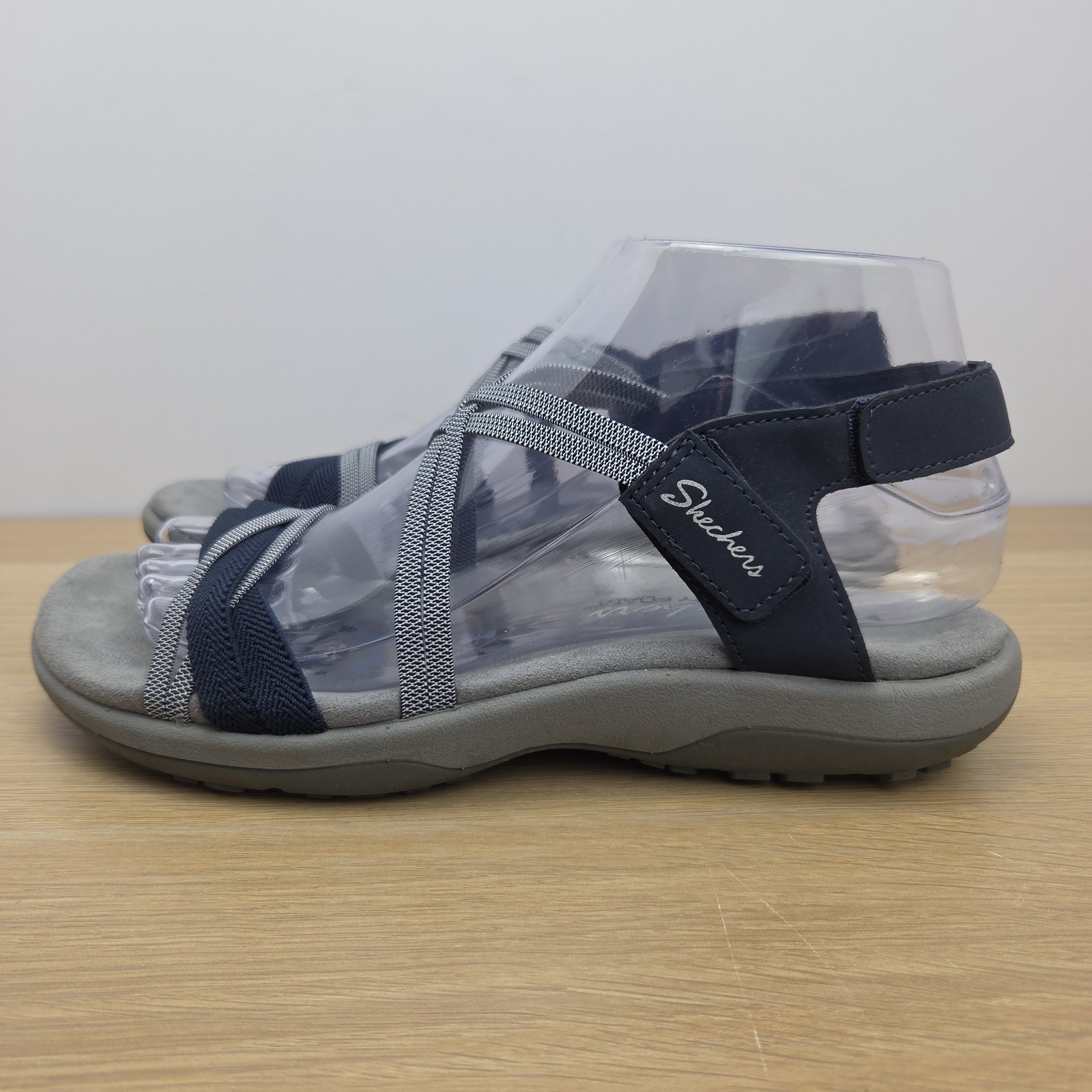Skechers Reggae Slim Simply Stretch Womens 7 Sport Sandals Blue Gray Comfort