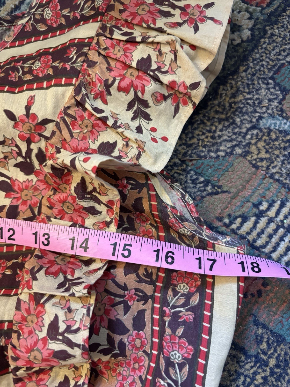 Christy Dawn Jessa Dress Beige Red Floral Round Neck Ruffle Sleeve Maxi SZ S