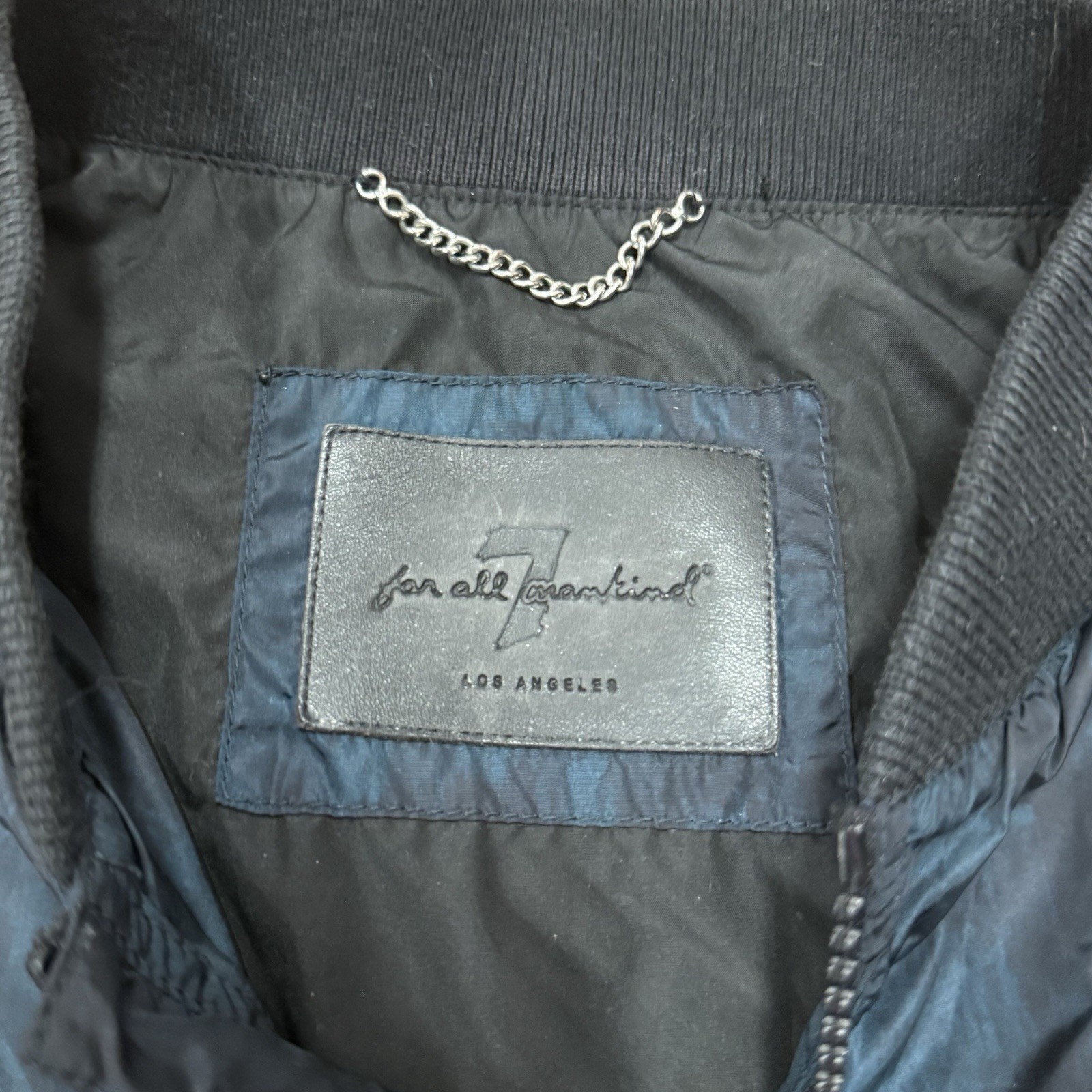 7 For All Mankind Men’s Blue Bomber Jacket XL Full Zip Stand-Up Collar Pockets