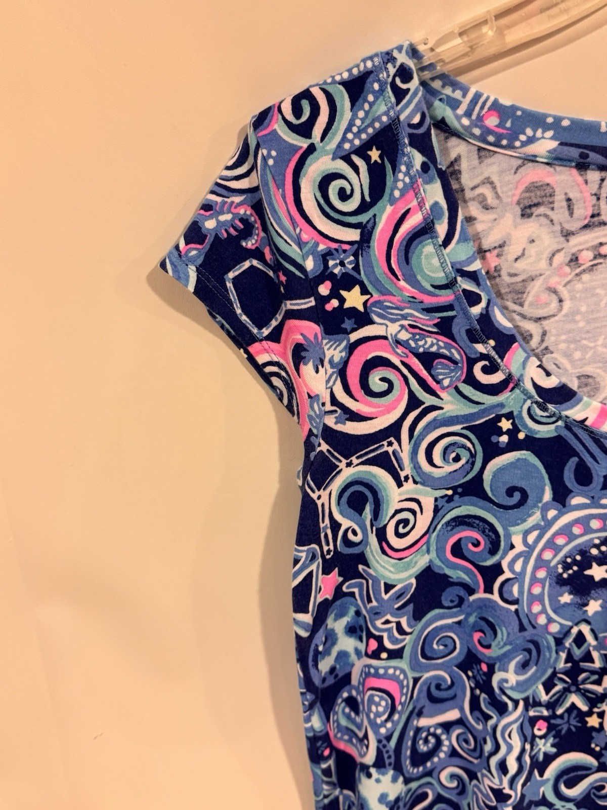 Lilly Pulitzer PJ Knit Ruffle Henley Top Blue/Pink Cosmic Kismet Size XS