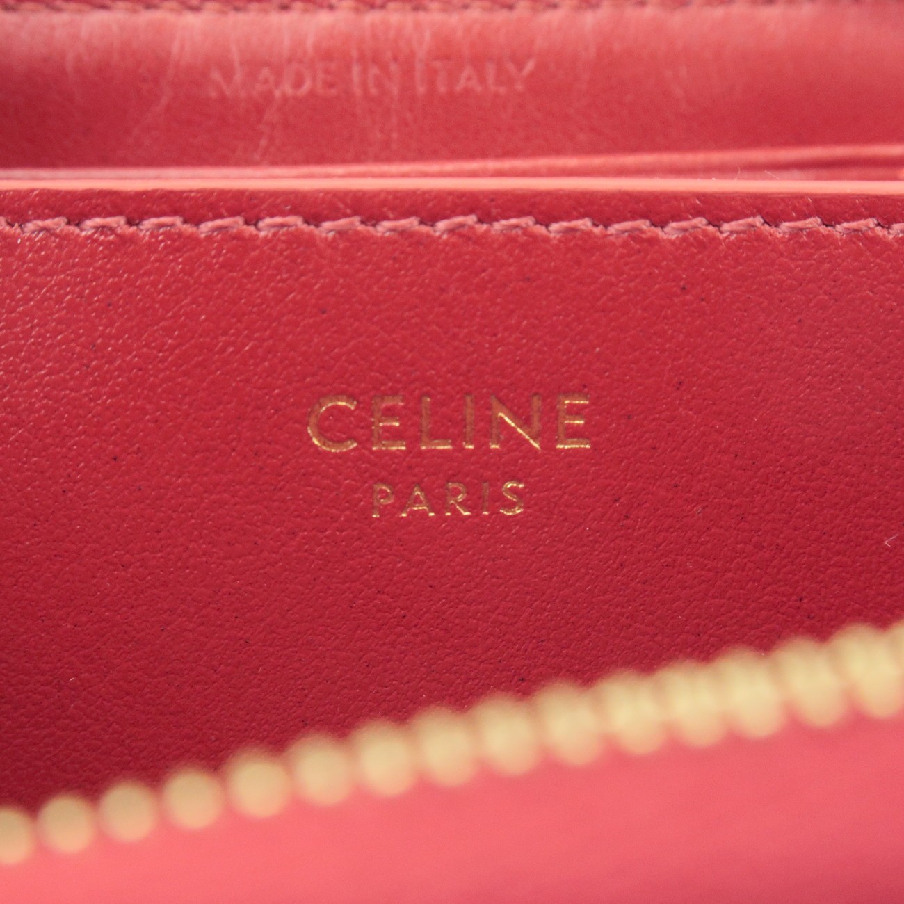 CELINE Leather Compact Zippy Wallet Coin Case C-charm Red Authentic Used F/S