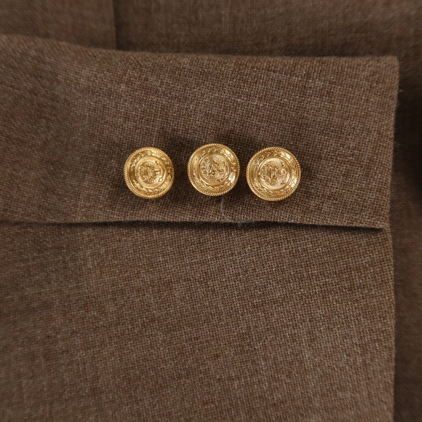 VTG Hopsack Jacket M Brown Polyester Wool Blazer Patch Pocket Crested Button 40R