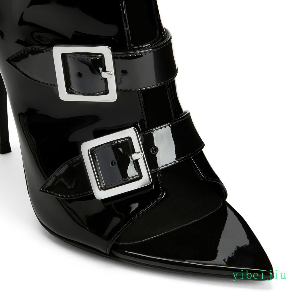 Gladiator Peep Toe Ankle Boots Women’s Patent Shiny Leather High Heel Plus Size