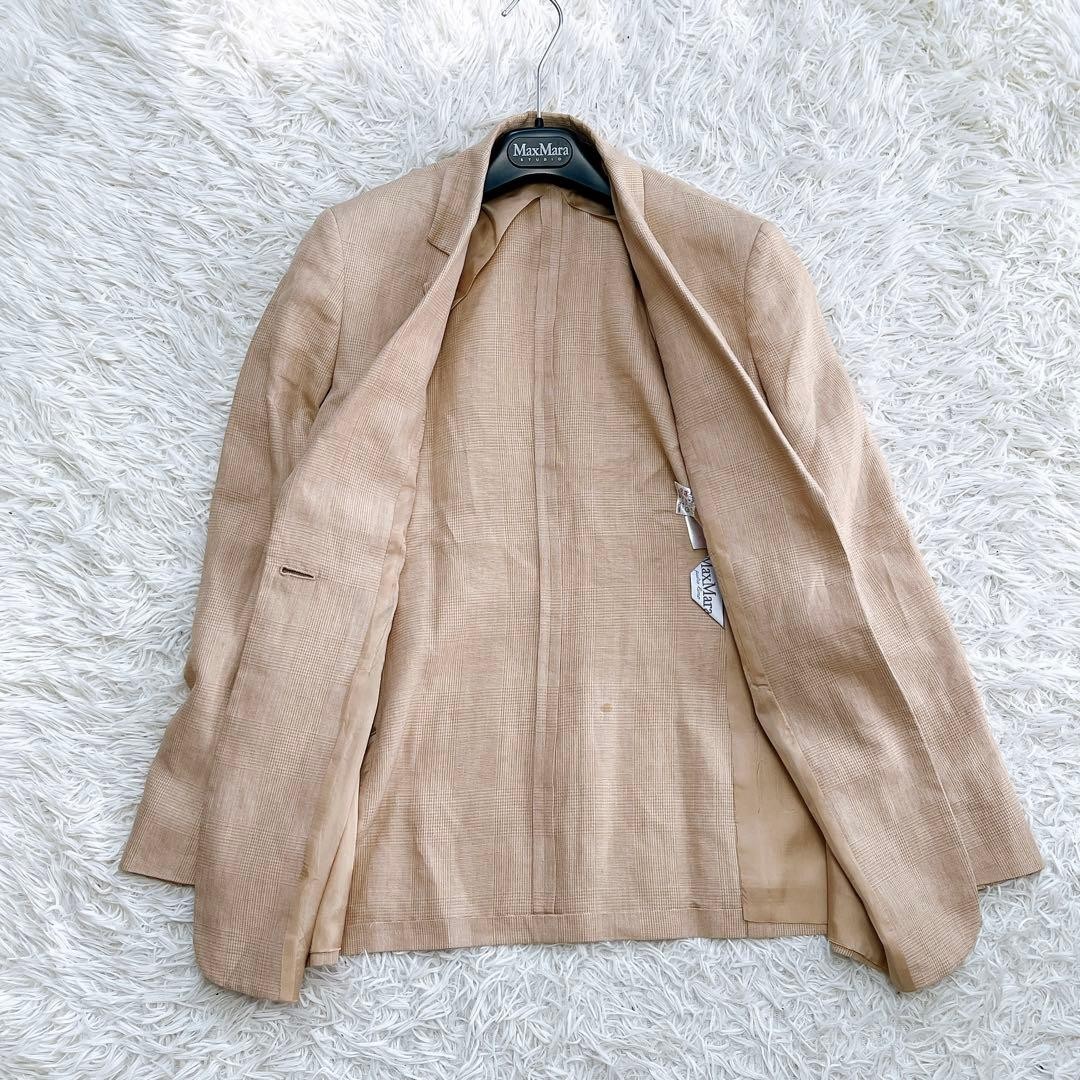 Max Mara Summer Jacket, Women’s, Linen, Beige Check, Size XS