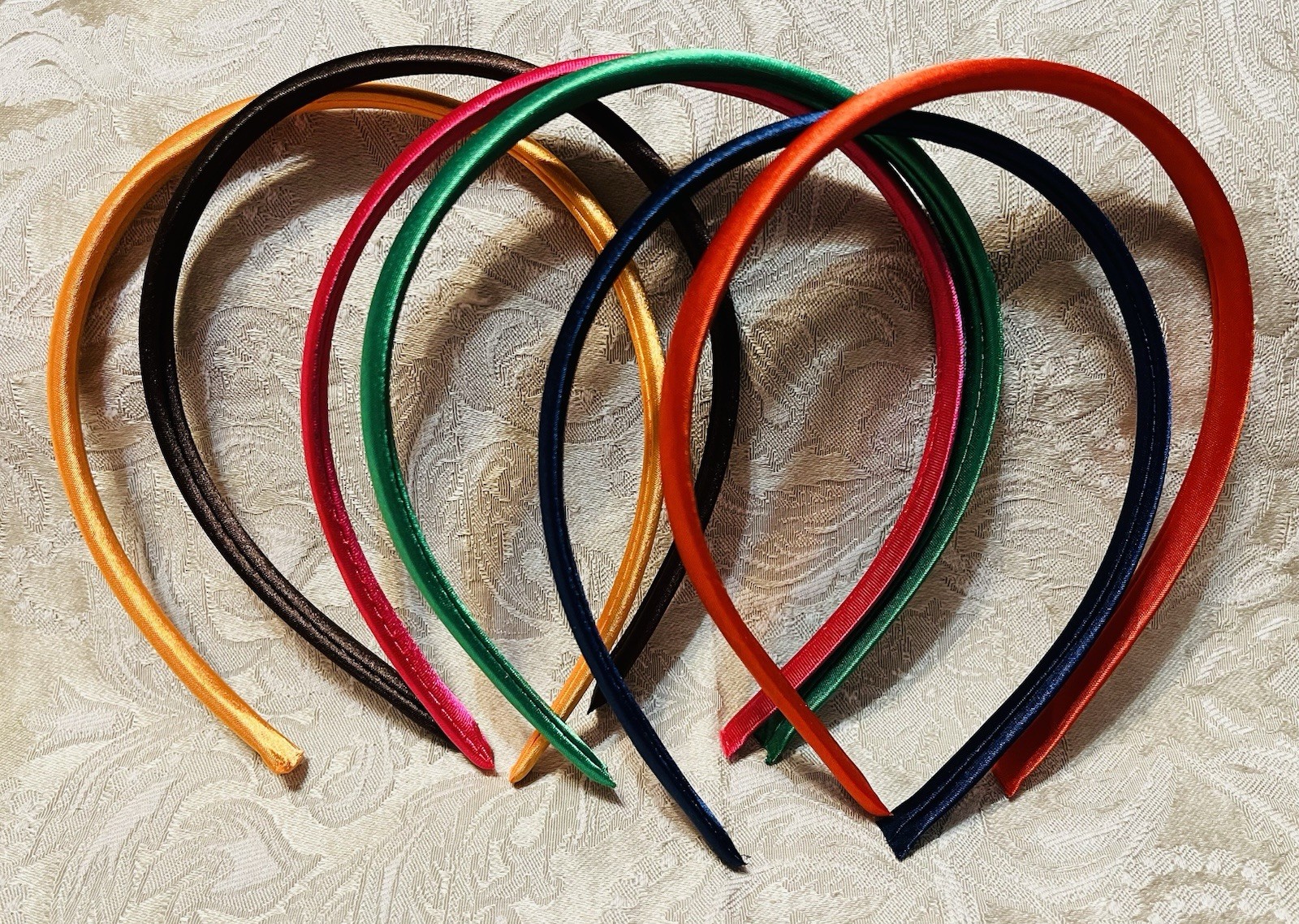 Orange Brown Pink Green Red Navy Satin Headband Fashion Hair Accessory Set Of 6